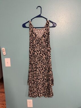 Leopard Print Sleeveless V-Neck Dress - Beige/Black